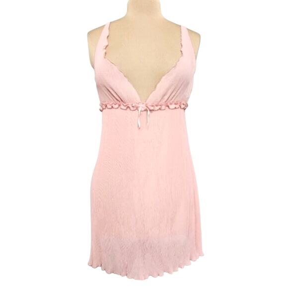 Vintage Pink Accordion Pleated Plunge V NecklineThin Strap Nightie Babydoll Y2K - Picture 1 of 12